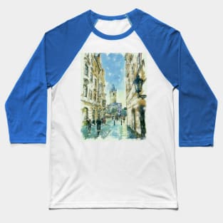 Side View of the Old Town City Hall Prague Watercolor Streetscape Baseball T-Shirt